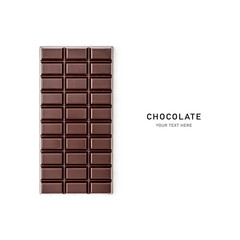 Dark chocolate bar minimalist healthy food photography isolated on white background