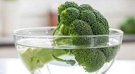 Broccoli in Water, Fresh Green Vegetable.