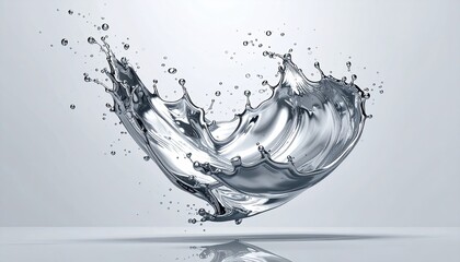 Dynamic Water Splash with Detailed Droplets on Light Gray Background Studio Shot