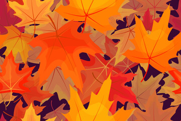 Bright, colorful leaves of Canadian maple. Leaf fall. Seamless pattern for wallpaper, fabric, wrapping paper. Autumn background. Vector