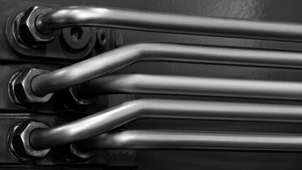 Hydraulic power drive hoses of high pressure machine, industrial power concept background