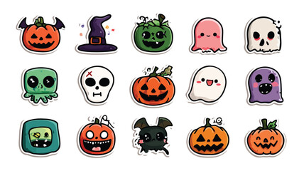 Cute Cartoon Halloween Horror Icon Vector Set