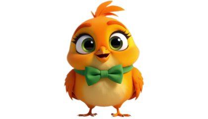 A charming cartoon bird character with bright colors, playful details, and an expressive, cheerful style. Isolated on white - Transparent