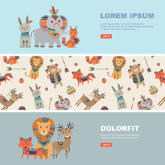 Fototapeta premium Wild animals. decorated tribal animals on banners templates