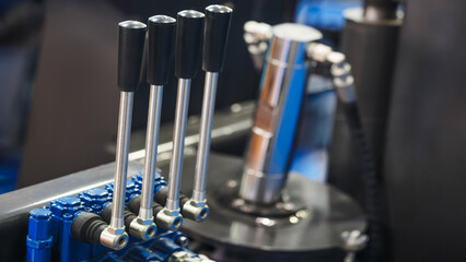 Hydraulic power drive hoses of high pressure machine, industrial power concept background.