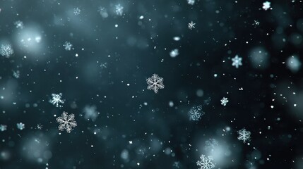Winter Snowfall: Delicate White Snowflakes Falling on Dark Blue Background