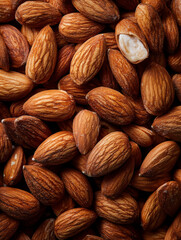 Fototapeta premium Fresh Raw Almonds Halved and Whole on Textured Background