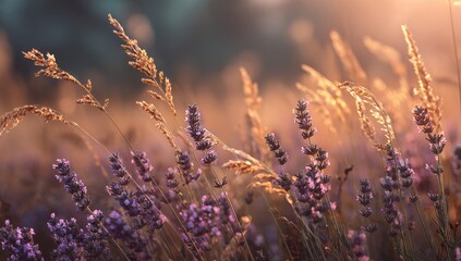 Fototapeta premium Lavender field at golden hour