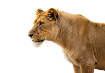 Majestic Lioness: Powerful Profile Against White Background