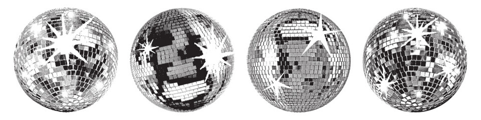 Disco Ball Isolated. Disco Ball Bundle clipart. Mirrorball with lights.	