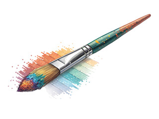 Paint brush with colorful paint isolated on transparent background
