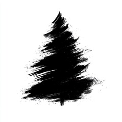Obraz premium Christmas tree brush stroke silhouette black art.