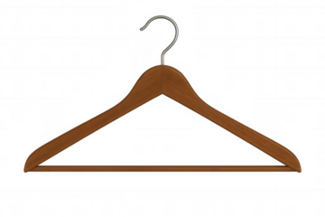 Wooden clothes hanger suspending against transparent backdrop, highlighting fashion retail aesthetic with clean, minimalist presentation