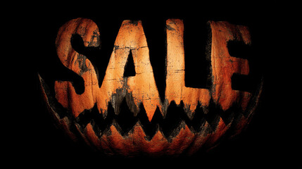 SALE carved pumpkin Halloween spooky orange black scary autumn discount holiday eerie festive night glowing seasonal creepy dark celebration