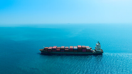 Aerial view of the freight shipping transport system cargo ship container. international...