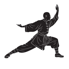 Naklejka premium Black shaolin kung fu china Silhouette Vector, High Quality Illustration on White Background