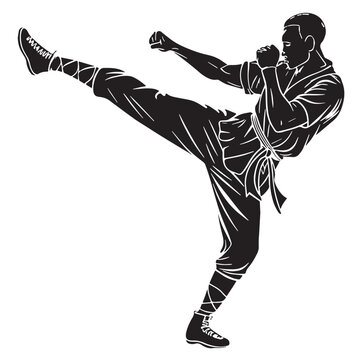 Black savate france kickboxing Silhouette Vector, High Quality Illustration on White Background