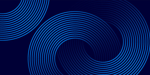 Abstract blue glowing geometric lines on dark blue background. Modern shiny gradient blue circle line pattern. Futuristic technology concept. vector illustration background.