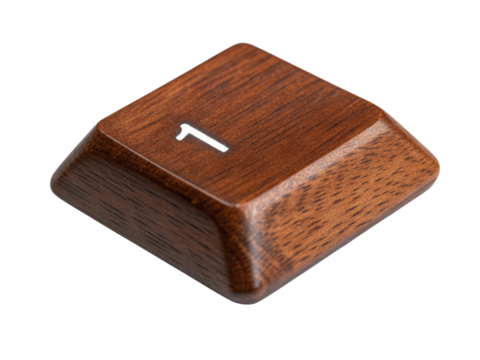 Wooden keycap with number one isolated on transparent background