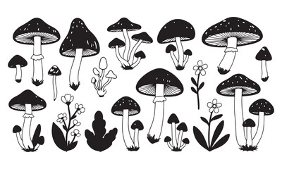  Mushroom silhouette  Illustration Set