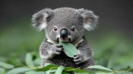 Fototapeta premium Baby koala sitting with head tilted on transparent background