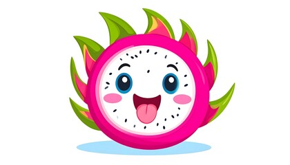 Happy Dragon Fruit Mascot Character Cute Kawaii Fruit Illustration with Smiling Face