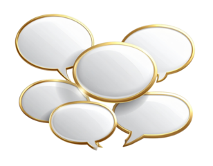  Set of White Speech Bubbles with Gold Borders, Transparent Background PNG