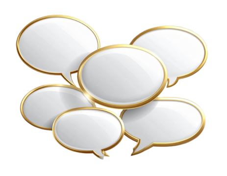  Set of White Speech Bubbles with Gold Borders, Transparent Background PNG