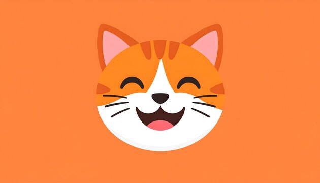 Cute Cartoon Orange Cat Face Smiling Happily