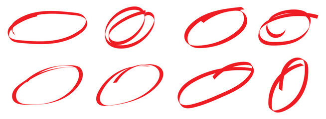 
Hand drawn circle highlighter line sketch set. Vector marker circular lines, doodle round circles for message note mark design element. Pencil or pen bubble sketch 