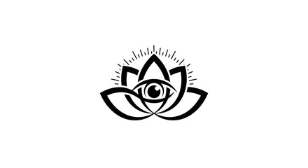 Mystical Lotus Flower with All Seeing Eye Icon.