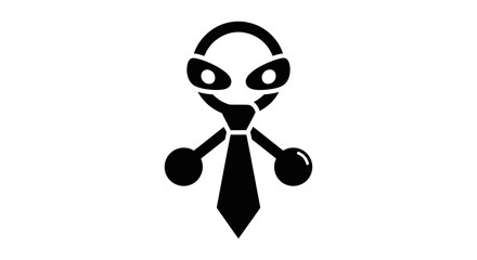 Simple black icon of a friendly alien character wearing a tie.