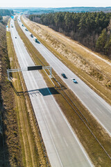Aerial view of highway in forest
