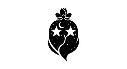 Mystical fruit silhouette with a celestial night sky scene.