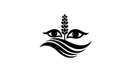 Abstract spiritual emblem with eyes a plant stalk and flowing lines.