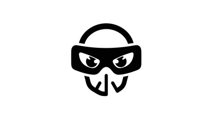 Stylized black icon of a padlock as a thief with a mask.