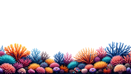 Colorful Marine Coral Reef Frame on White Background – Isolated PNG