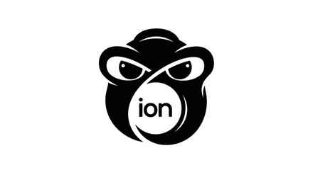Stylized black monkey face logo with the word ion.