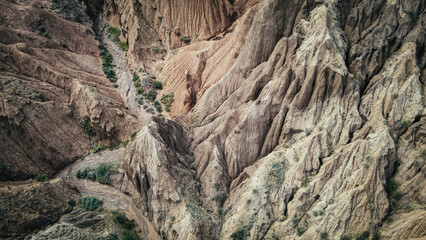 The aerial view of the Kanorchek Canyons in Kyrgyzstan