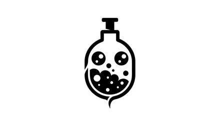 Cute bubbling potion bottle character with big eyes.