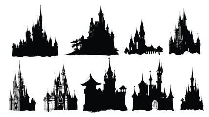 Naklejka premium Silhouette Castle Set on Isolated Background for Creative Projects