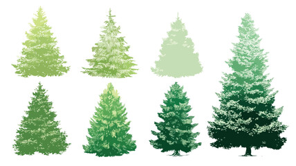 Obraz premium Set of Festive Christmas Trees Icons for Holiday Decorations in Vector Illustration
