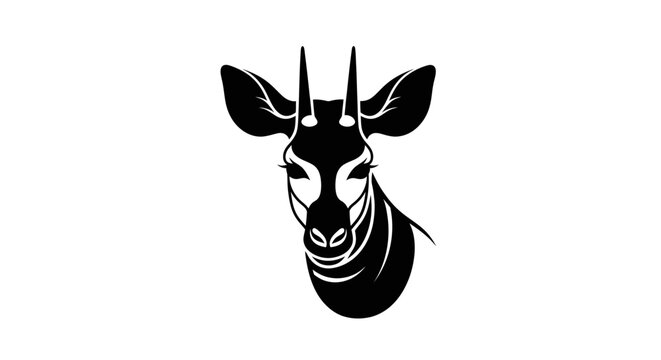 Minimalist black and white vector logo of an okapi head.