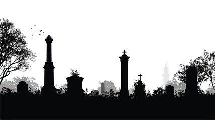 Eerie Silhouette of Tombstones in a Graveyard