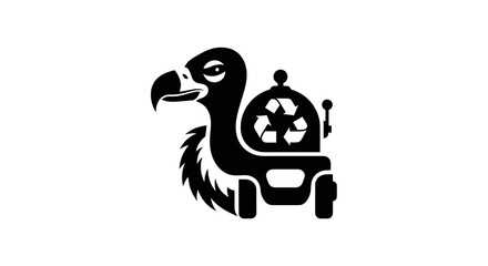 Creative Black Silhouette Icon of a Dodo Bird Recycling Robot. © varla