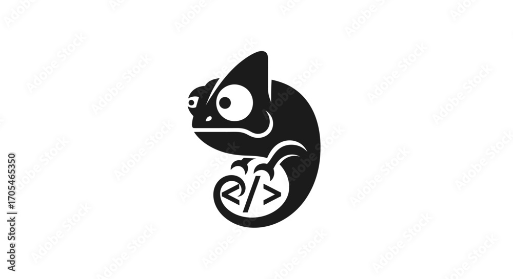 Wall mural creative chameleon logo with programming code symbols.