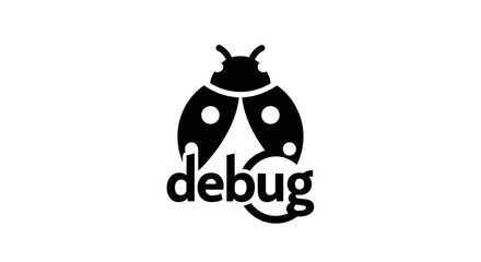 Creative logo design featuring a ladybug and debug text.