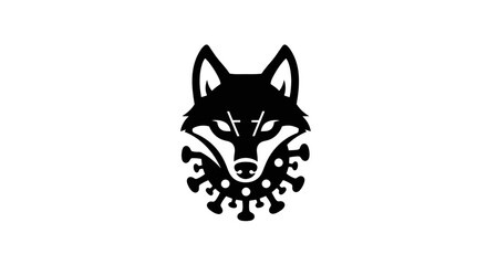 Stylized black wolf head combined with a coronavirus symbol.