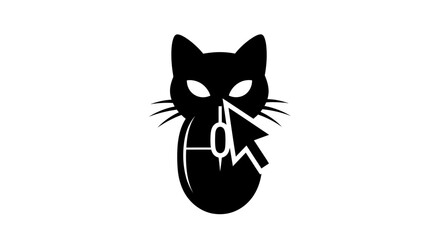 Creative black cat silhouette with computer mouse cursor icon.