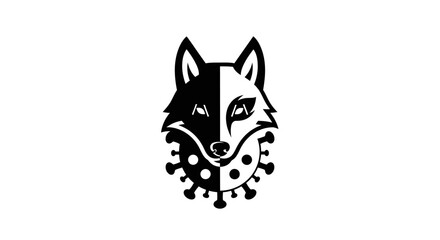 Black and white fox head icon merged with a virus particle symbol.